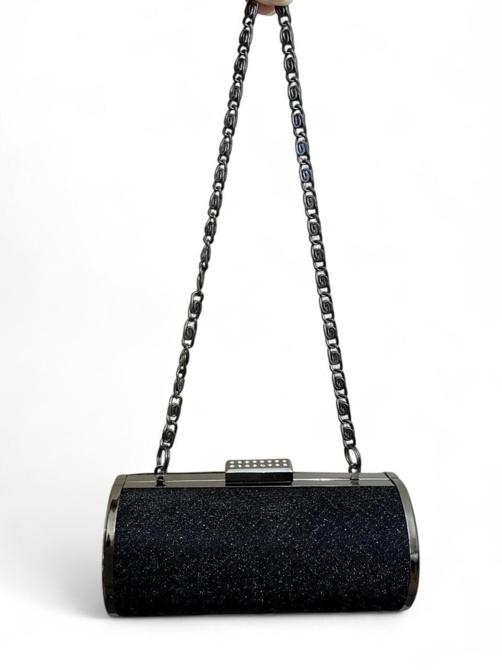Vintage Y2K Jessica McClintock Black Glitter Evening Clutch Mini Bag Glam Party